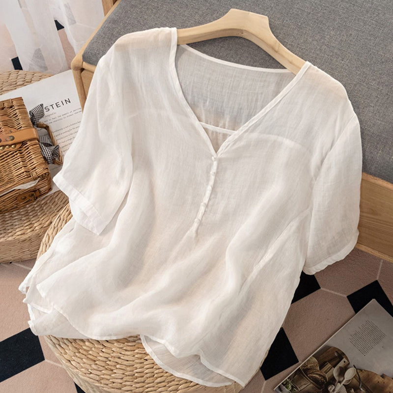 Ellie-Partout Provence Cotton-Linen Blouse