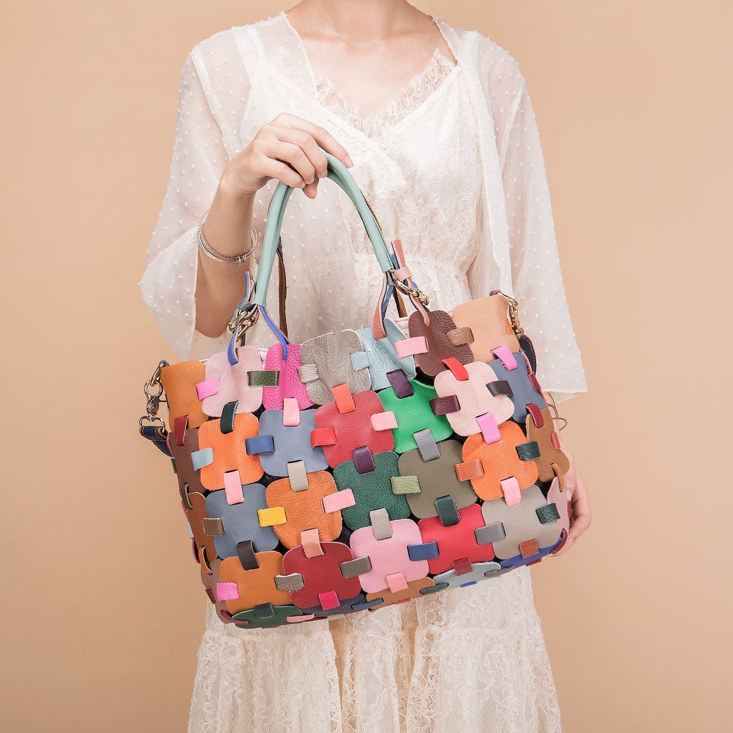 Malin Tassou Patchwork Genuine Leather Bag