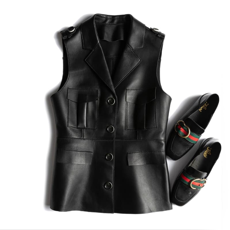 San Calia Genuine Leather Sheepskin Vest